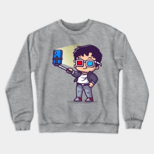 Cool Boy Taking Selfie With Phone Cartoon Crewneck Sweatshirt